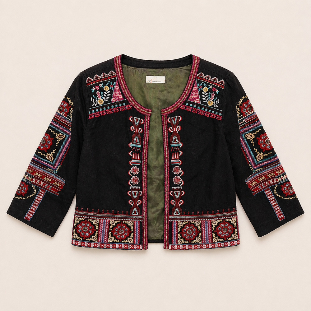NWT Anthropologie Abstract Embroidered Jacket Black Boho Beaded Cotton M
